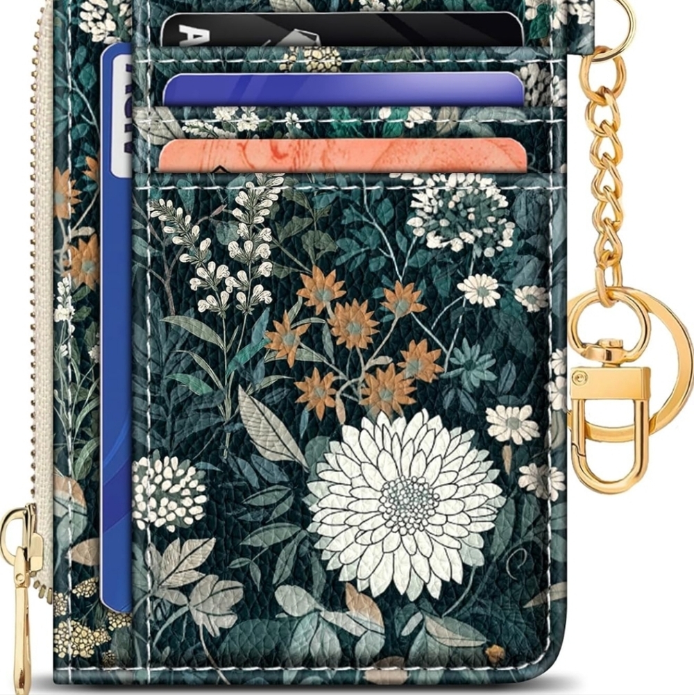 Floral Card Organizer Wallet with Key Ring - Picture 3 of 3